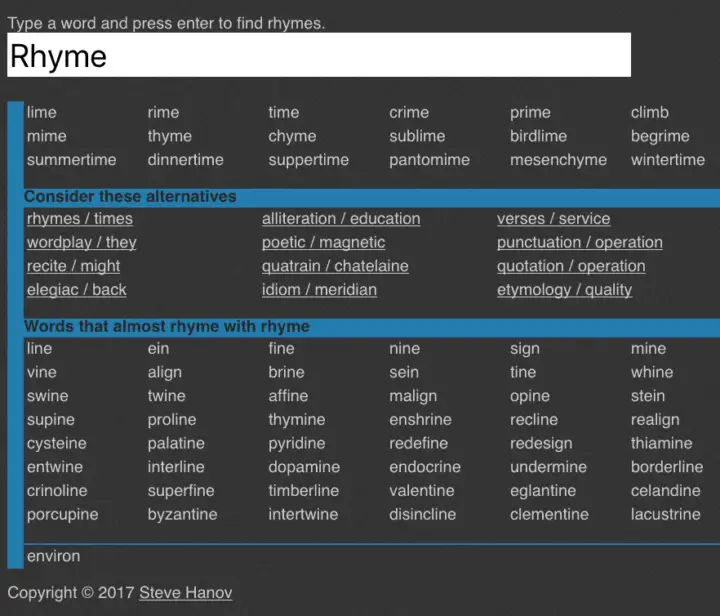 Rhyme Brain - Rhyming Dictionary Website