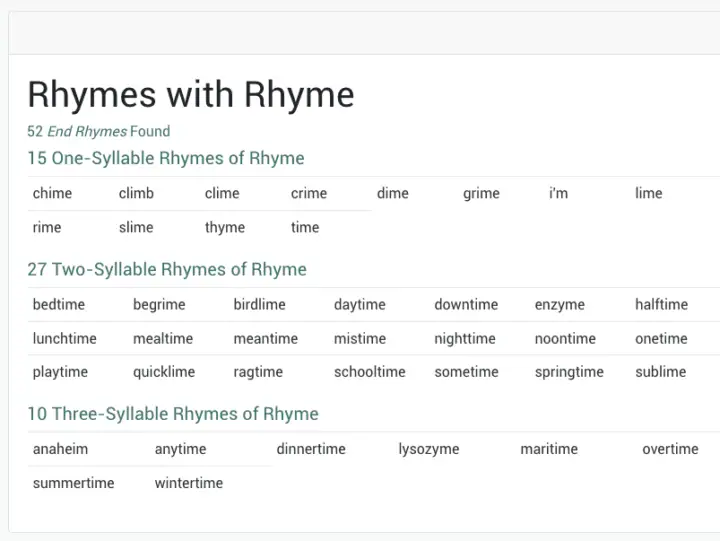 Rhyming Dictionary Website