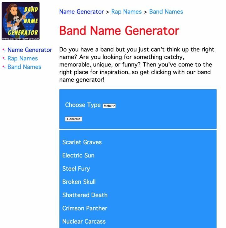 Name Fun | Random Band Name Generator