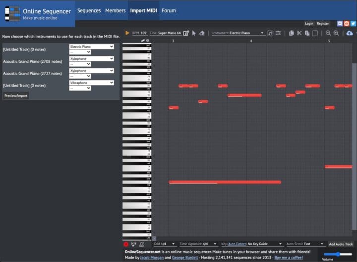 Online MIDI Sequencer / Online Piano Roll Editor